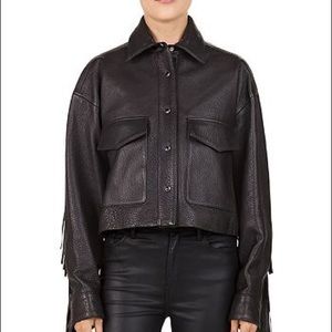 The Kooples leather shirt jacket with fringe.